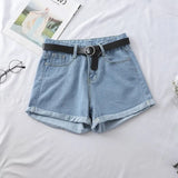 Women Chic All-match Korean Casual Basic Simple Harajuku Teens Denim Short Trouser Basic Loose Wide-leg Womens