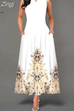 Boho Long Dresses Women Elegant Sleeveless Casual Floral Print Beach Party Maxi