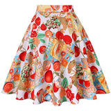 Women Midi Pleated Skirts Vintage 50s 60s Flower Printed Summer Ball Gown High Waist Audrey Hepburn Retro Swing Skater