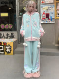 Streetwear Outfits 2024 Casual Fashion Cartoon Hoodies +Wide Leg Pants Female Japanese Harajuku Suit Y2k Two Piece
