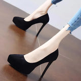 Red Bottom Black High Heels Female Fine Heel Sexy Temperament Waterproof Table Ultra-High Single Shoe Thick Sole 12Cm