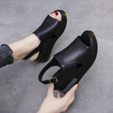 Zingj Platform Heel Sandals Women Wear 2023 After Empty A Word Buckle Sandals Large Size High Heel Sandals Women- Outfit
