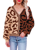 Winter 2022 Loose Knit Cardigans Ladies Fashion Korean Casual Style V-neck Leopard Print Long Sleeve Button Top