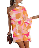 Zingj / Summer 2023 New Hot Style Positioning Print Gradient One-Shoulder Casual