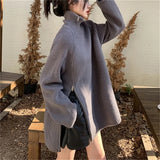 Zingj Winter New Design Sense Small Chic Side Open Zipper Lazy Loose Casual Version Irregular Long Sweater-Outfit