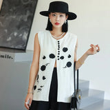 Small, French, Beautiful, Chic, Unique Design, Fragrant Style, White Sleeveless Embroidered Waistcoat