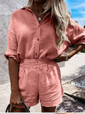 Tracksuit 2022 Shirt Shorts Two Piece Set Green Long Sleeve Top And Mini Shorts Suit Female Summer Lady Fashion