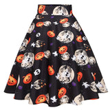 Ghost Bat Print Halloween Skirt 50s High Waist Hepburn Vintage Christmas Jurken Long Cotton A-Line Party Women's