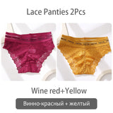 2PCS/Set Lace Women's Panties Sexy Transparent Middle Waist Panties For Women Hollow Out Lingerie Female Pantys
