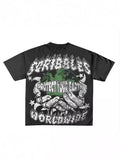 New Skull Print Mode Short-Sleeved Round-Collar Street Wash Hip-Hop Fashion Brand Retro Loose