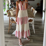Spot 2025 Summer New Women's Fashion Striped Print V-Neck Sleeveless Medium Long