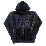 Gothic Diamonds Skeleton Jacket Coat Zip Up Hooded Autumn Black Brown Sweatshirt Women Vintage Harajuku Punk