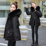 Parker Cotton Suit Women 2024 Winter Long Plus Velvet Big Wool Collar Down Cotton Suit Korean Version Of Thick Warm Tide Cotton-Padded Jacket-Outfit