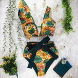 High Waist Bikinis 2023 New Print Swimwear Women Swimsuit Shoulder Ruffle Bathing Suits Beach Wear Push Up Biquini