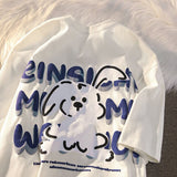 rabbit alphabet print short-sleeved O-neck T-shirt womens Harajuku niche design summer y2k top kawaii cute T-shirt