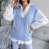 Wind 2025 Autumn/Winter Sleeze V-Neck Knitted Vest Sweater Women's