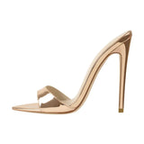 Onlymaker Women's Peep Toe Mules Gold Slip On Thin High Sandals Big Size Classic Fashion Lady Sandals