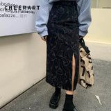 Black Long Denim Skirt Womens 2021 Fall Fashion High Waisted Slit Skirt Ladies Bodycon Korean Midi Skirt