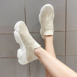 New Breathable Mesh Sports Casual Women's Shoes Platform Running Shoes One Foot Set Small White