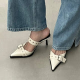 Zingj Niche 2023 Pointed Belt Buckle Fine Heel Sandals Female Back Empty High Heel Head Sandals Female Summer Wear-Outfit