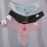 Cotton G-string Women's Panties Sexy Cherry Embroidery Women's Underwear Solid Color Pantys Female Underpants