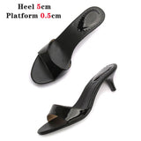 Voesnees 2021 New Women Brand Summer Slippers High Quality One Word Band Sandal Pure Colour Patent Leather High-Heeled