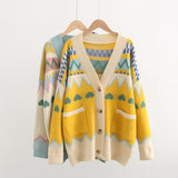 autumn and winter women cardigans new Korean version of diamond-shaped knit love jacquard wide loose sweater coat