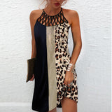 Mini Dress Women Fashion Printed Halter Hollow Out Sleeveless Dresses Elegant Boho Dress Female Beach Party Dress