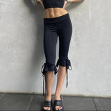 Knee Length Capri Low Waist Drawstring Pants-Outfit
