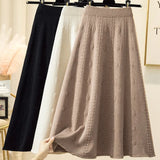 Zingj And Winter 2023 With Sweater High-Waist Jacquard Long Knitted Half-Length Umbrella Skirt Temperament Wool Long Skirt-Outfit