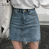 Casual High Waist Pencil Denim Skirts Women 2019 Summer Black Blue Solid Pockets Button All-matched Jeans