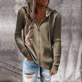 Zingj And Winter New Stripe Casual Hoodie Loose Knit Sweater Zipper Cardigan Long Sleeve Hooded Sweater Woman-Outfit