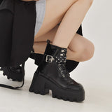 New Autumn And Winter Patent Leather Thick-Bottomed Large-Size Loose Cake Bottom With Buckle Short Boots Martin