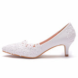Simple Lace Flower Wedding Shoes White 5Cm High Heels Wedding Photos Adult Wedding Shoes Wedding