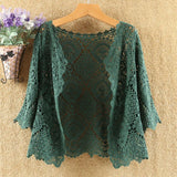 Cutout Knitted Cardigan Sweater Women Five-point Sleeves Thin Sunscreen Air Conditioning Short Sweater Female Spring