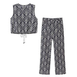 2023 Women Pants Sets Black Print High Waist Pants For Women Straight Leg Woman Trousers Streetwear Casual Summer
