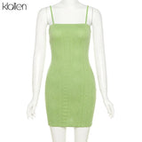 Women Fashion Elegant Streetwear Strap Mini Dress Summer 2022 New Solid Green Knit Stretch Slim Office Lady