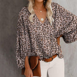 Streetwear Oversized XXXL Tops Blusa Summer V Neck Long Lantern Sleeve Blouse Casual Women Printing Loose Elegant