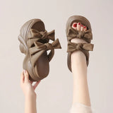 New Thick Bottom Slope With Slippers Female Korean Version Of Fashion Open Toe Drag-Drag Bow Wear Beach