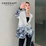 Ink Painting White Blazer Women High Fashion Coat And Jacket For Women 2021 Fall Ladies Blazer Suit Autumn
