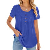 Zingj 2024 New Circle Draw Pleated Button Short Sleeve Swallow-Tailed T-Shirt Top-Outfit