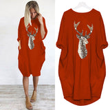Sleeve T Shirt Christmas ELK Sequin Dress Oversized Long Tops Casual Loose Mini Dresses Streetwear Vestidos Wrap