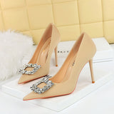 Zingj Fashion Banquet High-Heeled Shoes Women's Shoes Fine Heel Ultra High Heel Shallow Mouth Pointed Water Diamond Buckle Single Shoes