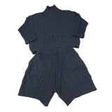 Casual Sweater Sets Long Sleeve Turtleneck Loose Sweater Top & High Waist Shorts Lady Winter Solid Knitted