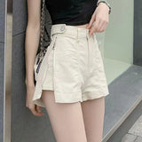 Summer Women Denim Shorts High Waist Jeans Fur-Lined Button Pockets Shorts Slim Fashion Zipper Wide Leg