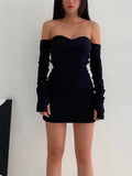 Gothic Sexy Tube Top Women Dresses Off Shoulder Gloves Streetwear Party Dress Outfits Elegant Women Clothing Mini