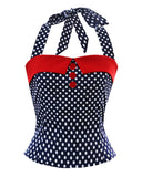 60s Halter Top Retro Woman Polka Dot Vintage Halterneck Slim Fit Button Shirt Cropped Shirts Pinup