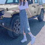 Zingj Denim Skirt Side Slit In The Long 2024 New Skirt Bottom Body Versatile Show Thin A-Word Skirt Woman-Outfit