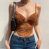 Zingj Summer New Sexy Female Retro Mesh Lace With Lace Printing Bottom Sling