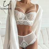 Ultra-thin Cup Bra Set Classic Bandage Lingerie Push Up Brassiere Sexy Underwear Set Lace Embroidery For Women